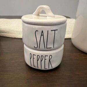 Rae Dunn White Ceramic Salt and Pepper cellar  Set